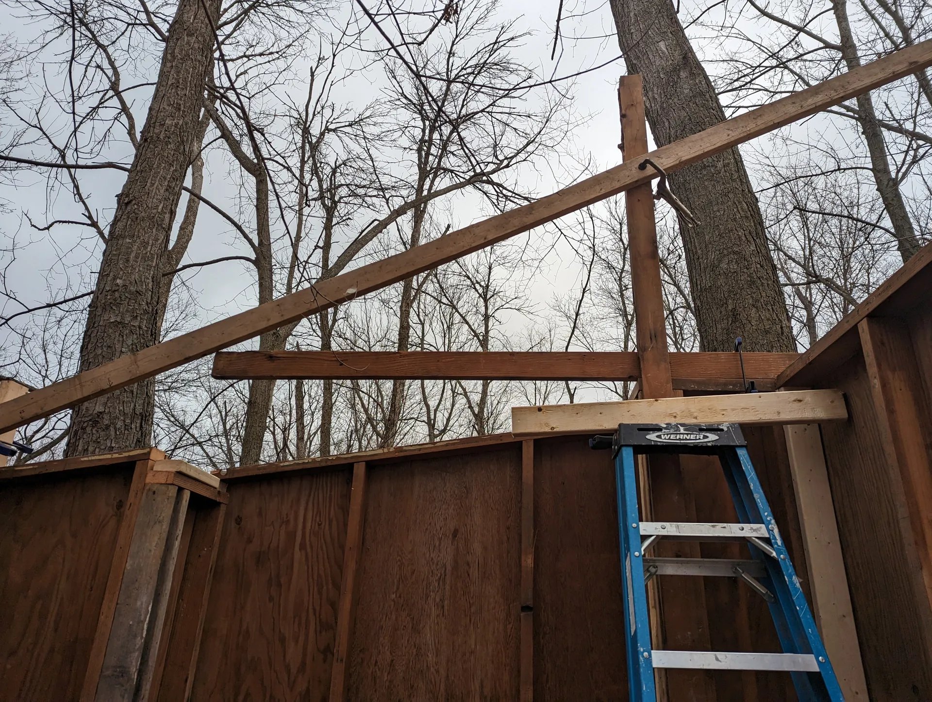 2x4s with clamps serve as a visual reference for how we plan to make the loft and roof