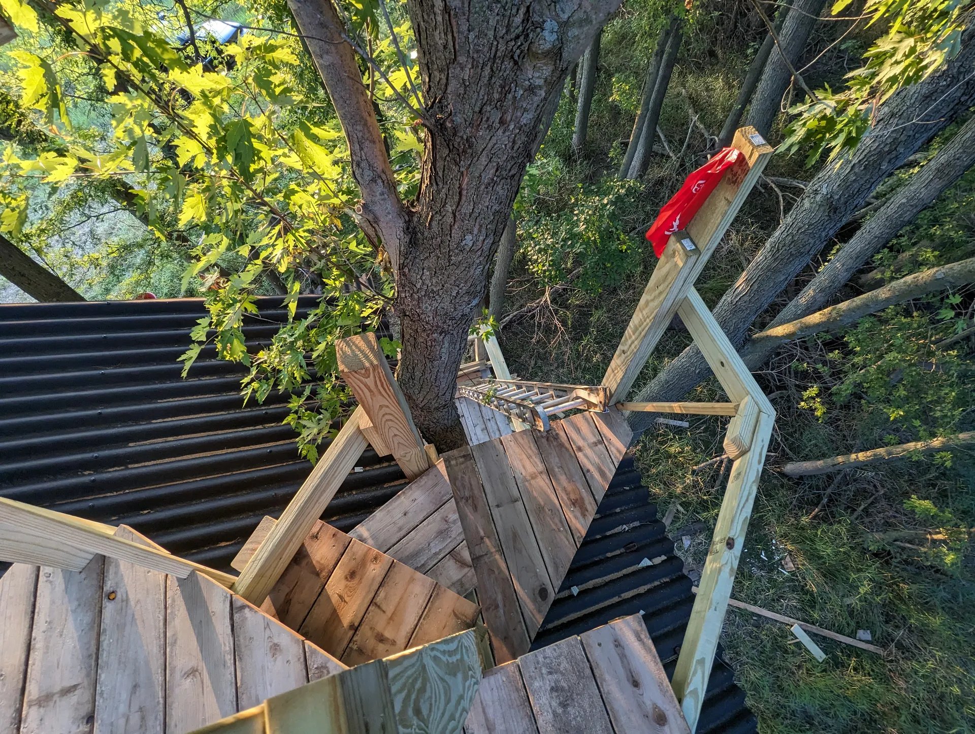 A view looking downward from the crow's nest