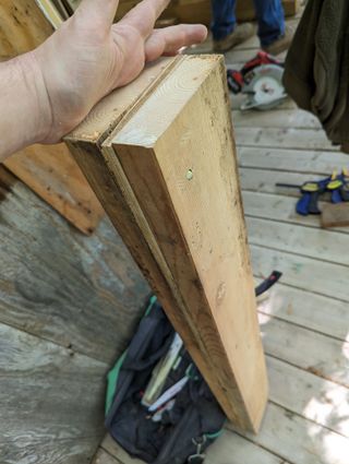 Window header made from 2x6"s and a slice of plywood