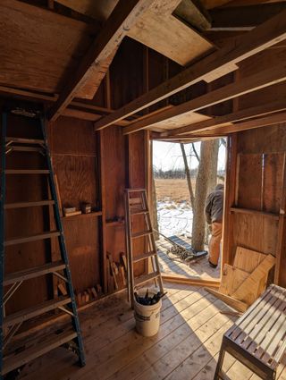 A view from the interior with all the exterior plywood up